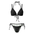 thumbnail image 6 of yueewhu String Bikinis for Women Two Piece Bathing Suits Triangle Bikini Set Halter Swimsuit Vintage Swimwear (Black, L), 6 of 8