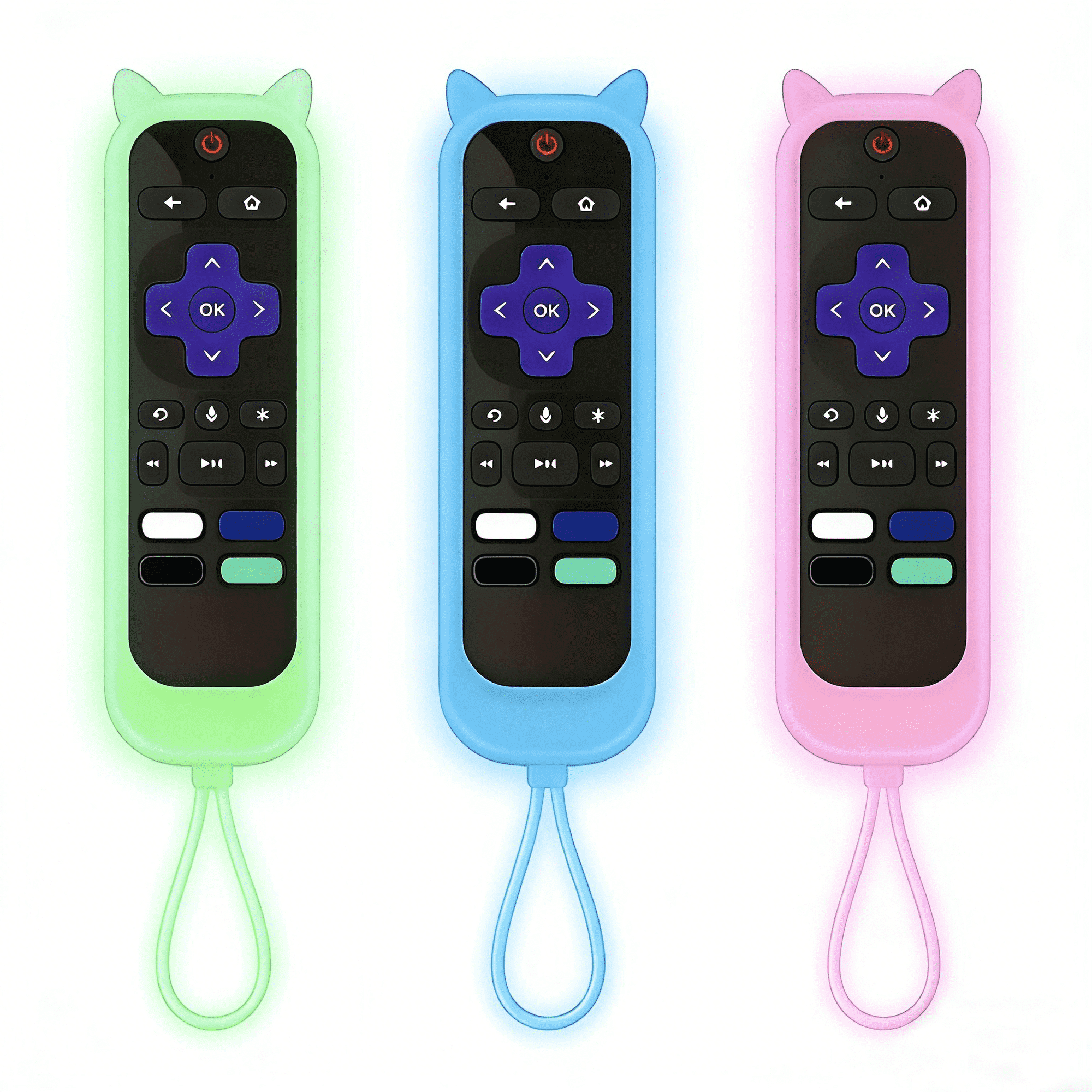 Silicone Remote Control Case 3-Pack Compatible with Roku Smart TV Remote, Glow in the Dark Protective Sleeve Cover (Cover Only)