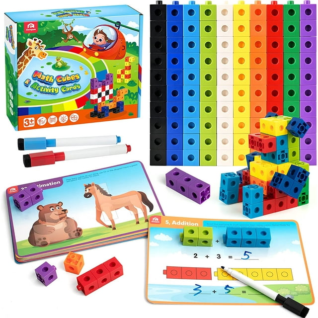 Math Manipulatives, Math Game for Kids 3-8 with Number Counting Snap Linking Cube, 1st Grade Math Flashcards Toy Gift for Preschool Learning