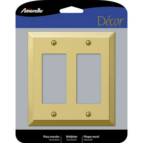 1 Pc, Amerelle Century Polished Brass 2 Gang Stamped Steel Decorator Wall Plate 1 Pk