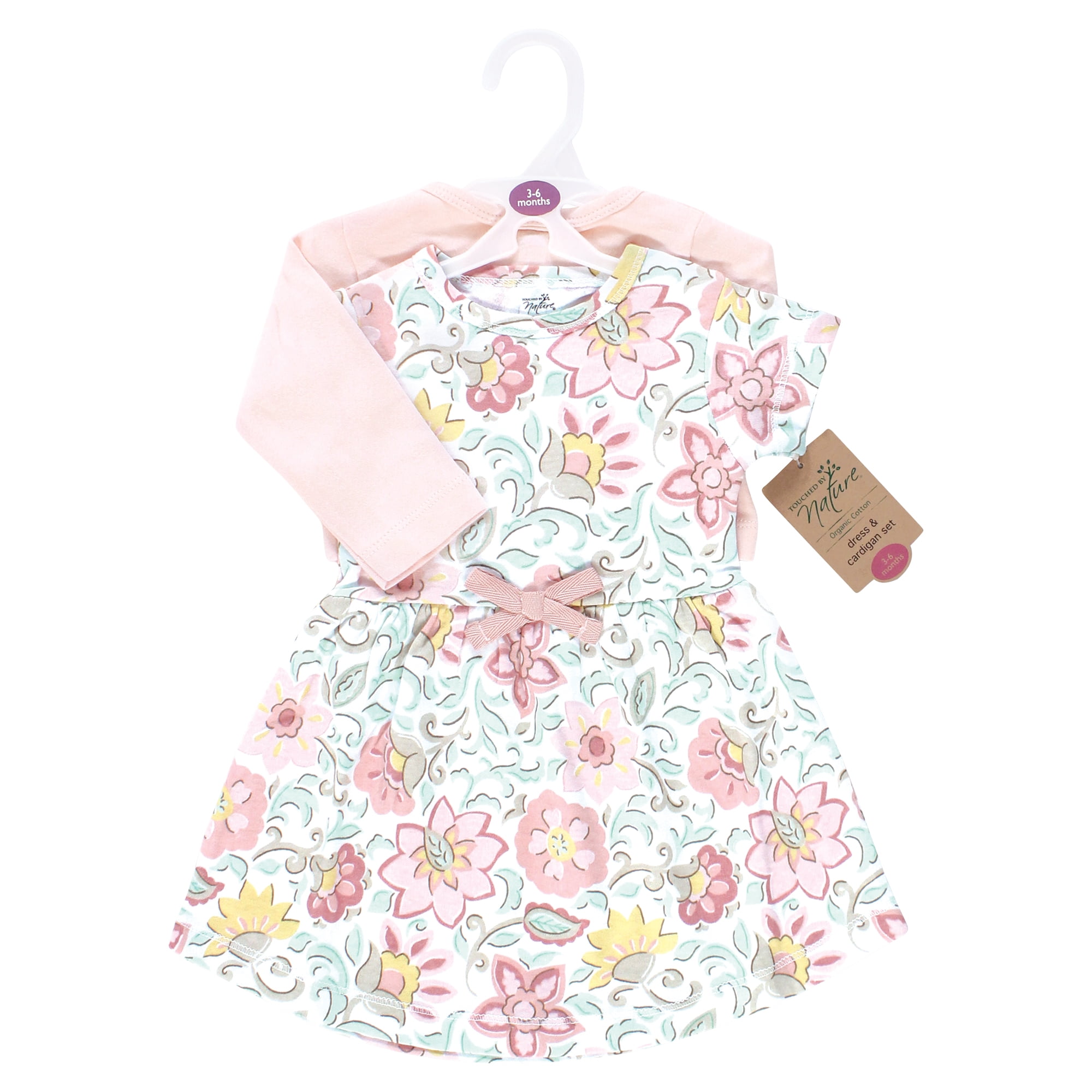 Touched by Nature Girls Organic Cotton Dress and Cardigan, Traditional Floral, 9-12 Months