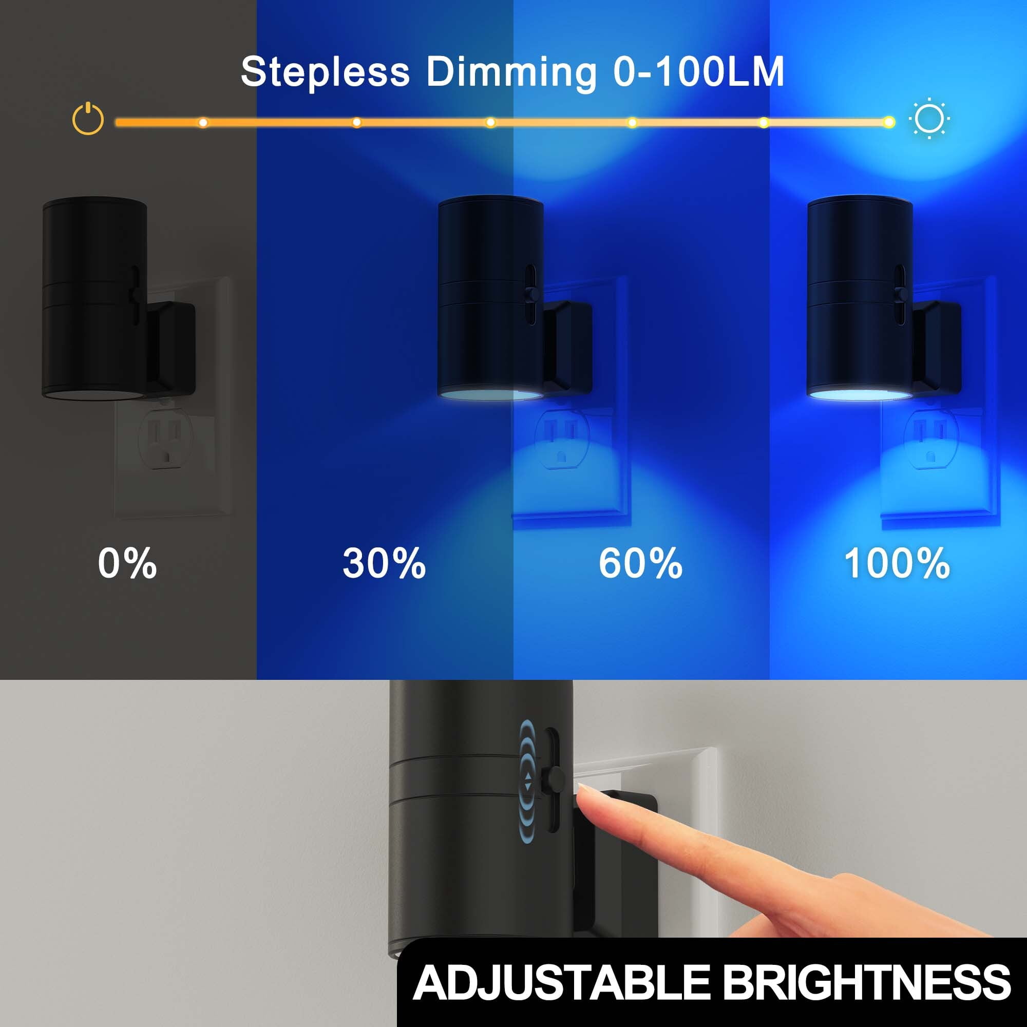 YANSUN 2-Pack 1-Watt Integrated LED Plug-In Cylindrical Wall-Like Night Light, Blue 5000K with Sliding Dimmer, Auto Dusk to Dawn Sensor, for Bedroom, Hallway, Nursery