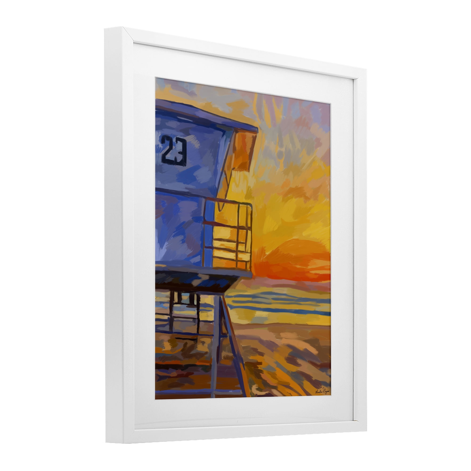 Stupell Industries Lifeguard Stand Sunset White Framed Print Under Glass, design by Amelia Noyes