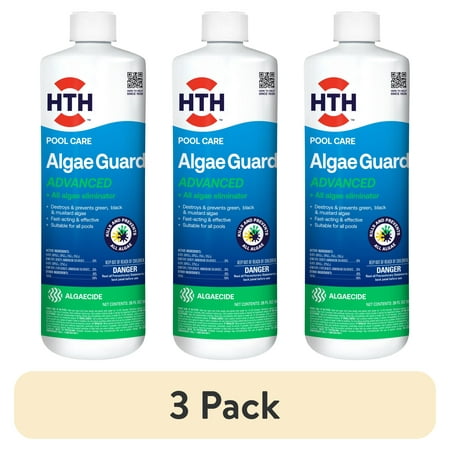(3 pack) HTH Algae Guard Advanced — Liquid, 28 fl oz — Pool Algaecide Compatible with All Pool Types