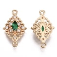 thumbnail image 2 of 50pcs Brass Micro Pave Cubic Zirconia Links Connectors with Glass Long-Lasting Rhombus Light golden Sea Green 20x12x4mm Hole: 1.2mm, 2 of 2