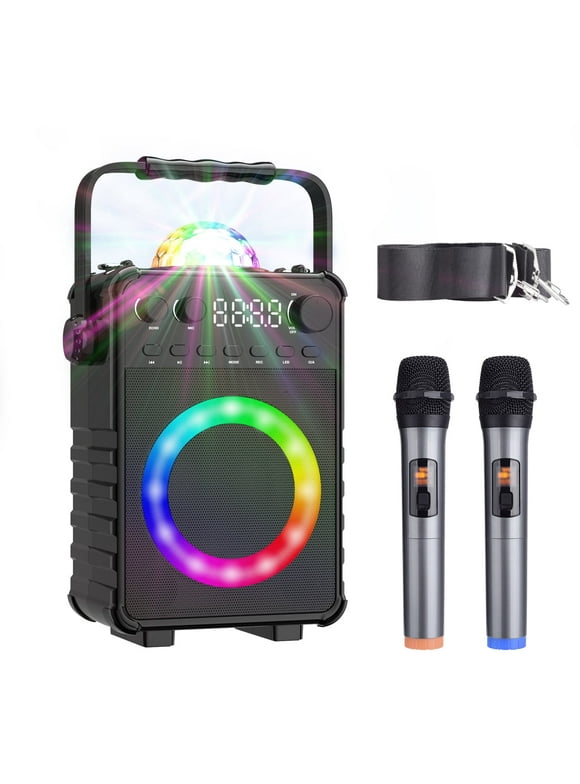 BONAOK Karaoke Machine with 2 Wireless Microphones, Portable Bluetooth Speaker with  for Adults Kids Singing Machine with Disco LED Lights Gifts for Girls Boys Home Party