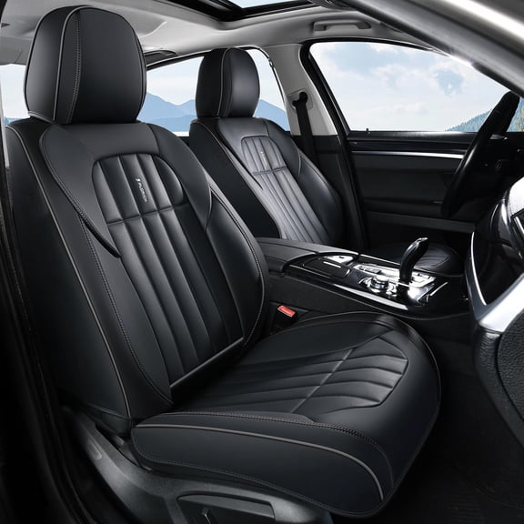 FLORICH Waterproof Leather Seat Cover Front Seat, Universal Auto Seat Protectors for Sedans & Compact SUVs, Airbag Compatible, Black