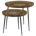 thumbnail image 4 of Honey and Black Nesting Accent Tables for Living Room, Set of 2 Round Tables with Tray-Like Design, Mango Wood & Gunmetal, 4 of 9