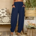 thumbnail image 2 of BLVB Women Summer Pull On Pants Casual Loose Cotton Linen Solid Color High Waist Beach Trousers Tapered Pants with Pockets, 2 of 6
