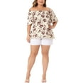 thumbnail image 2 of Agnes Orinda Women's Plus Size Boho Blouses Floral Square Neck Short Sleeves Tassel Hem Casual Summer Tops 2X Beige, 2 of 5
