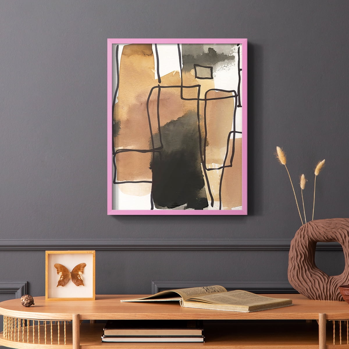 Retro Vibe II in Pink Solid Wood 11 x 14 Framed Print