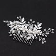 thumbnail image 4 of Nvzi Horquillas para el pelo de boda con flores para novias, peinetas con perlas de cristal, pinzas para el pelo, accesorios para el pelo de boda dorados, joyas plateadas, 4 of 5
