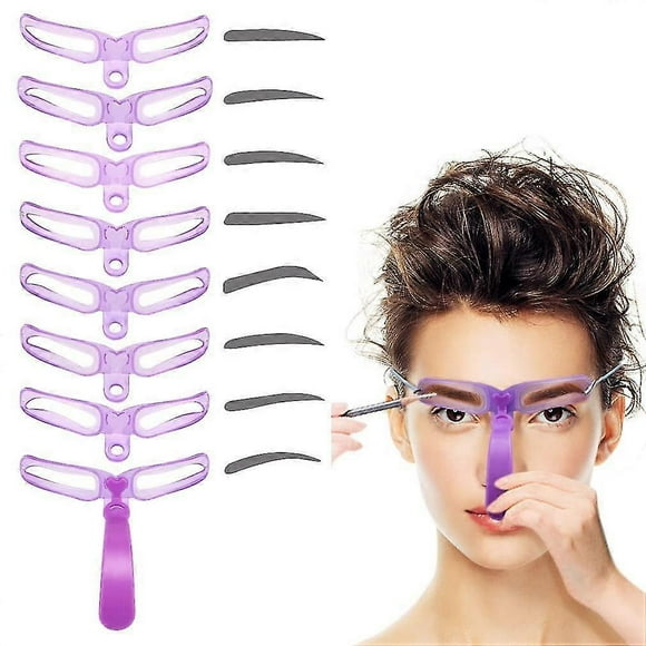 Plantillas para cejas, kit para dar forma a las cejas, plantilla reutilizable de 8 estilos con asa y correa, lavable.