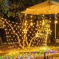 thumbnail image 2 of 96 LEDs Outdoor Net Lights, 1.5M x 1.5M Waterproof Solar String Lights Power Socket, Garden Patio Fence, Warm White, 2 of 5