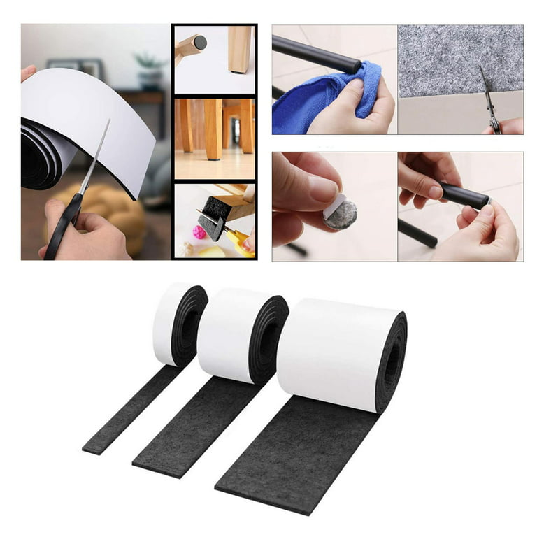 3 Rolls 100cm Self-Stick Heavy Duty Felt Strips Self Adhesive Felt Tapes  Polyester Felt Strip Rolls for Protecting Furniture and DIY Adhesive Black