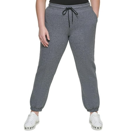 DKNY Women's Plus Size Logo High-Rise Joggers Pants Gray 2X