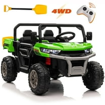 Funride 4WD 24 Volt Ride on Toys with Remote Control, 2 Seater Power Car Wheels UTV Toys, Ride on Truck Car w/ Electric Dump Bed, Shovel, Bluetooth Music