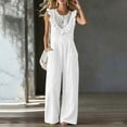 thumbnail image 7 of CHGBMOK Casual Summer Dressy for Women Ruffle Sleeveless Linen Jumpsuits with Pockets Wide Leg Pants, 7 of 7