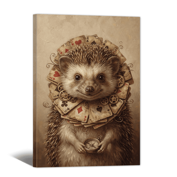 Whimsical Hedgehog Canvas Wall Art - Abstract Funny Playing Card Prints, Cute Animal Artwork Paintings for Living Room Bedroom Bathroom Home Decor