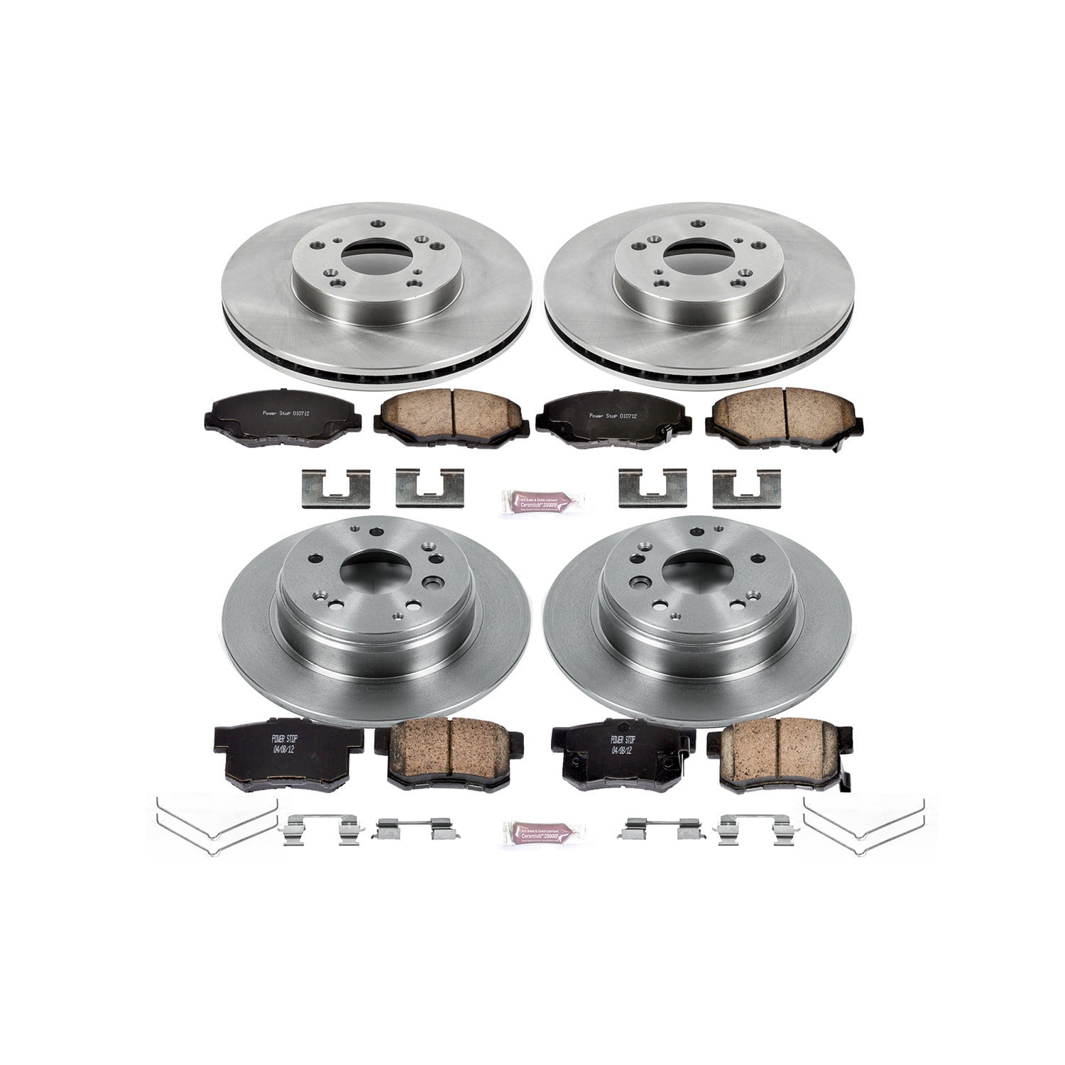 Power Stop Front and Rear Stock Replacement Brake Pad and Rotor Kit KOE5389 Fits 2003 Honda Element
