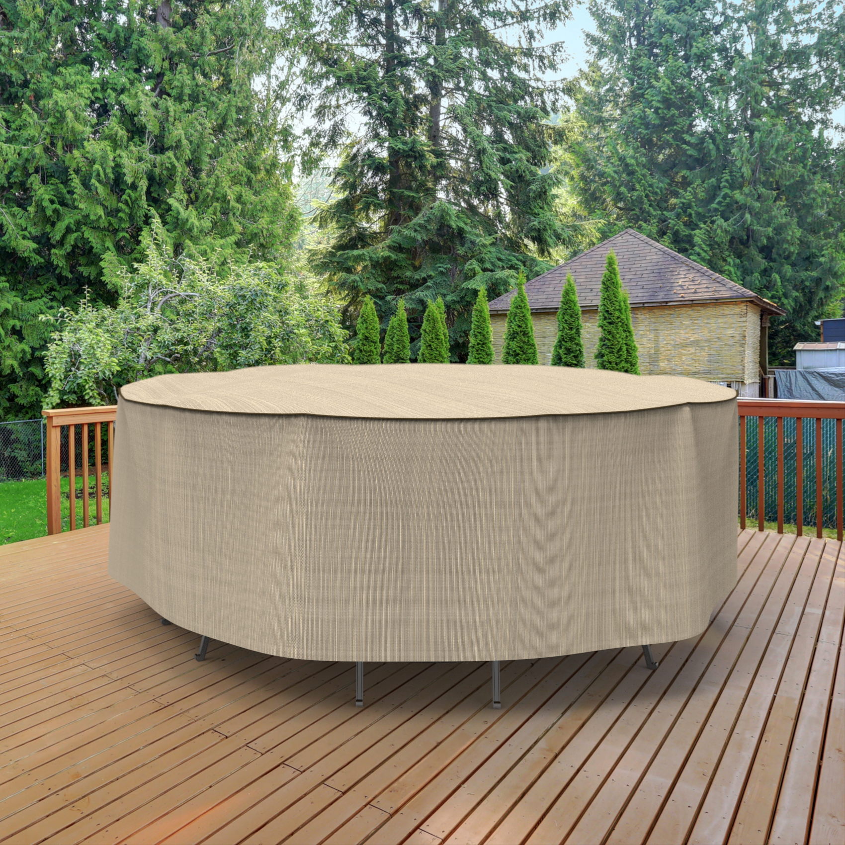 Budge Black Ivory StormBlock™ Mojave Round Patio Table and Chairs Combo Cover - 112 diam. x 30H in.