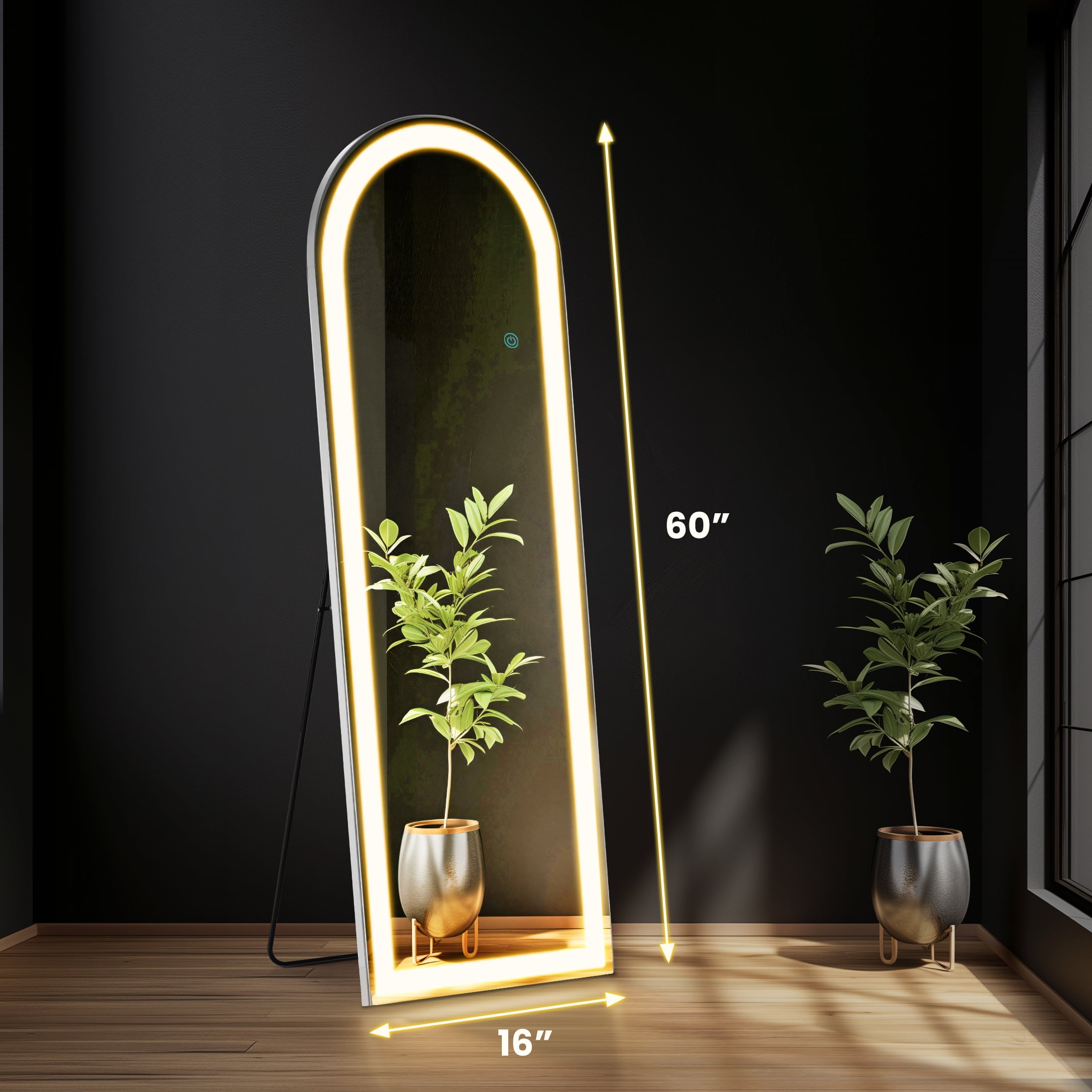 EDX LED 3 Color Lighting Full Body Mirror 60"x 16" Arched Floor Mirror with Lights Wall Mounted Free Standing Leaning for Home, White