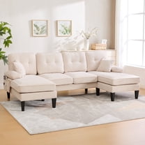 Villeston U-Shaped Sectional Sofa, 100" Linen Couch, 4 Seat Lounge Sleeper with Double Chaise for Living Room，Beige