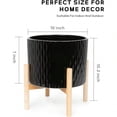 thumbnail image 2 of Ceramic Plant Pot with Stand 10 Inch Planter with Wood Shelf Modern Round Flower Pots Indoor with Wood Planter Holder Black Water Ripple Pattern, 2 of 8