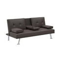 thumbnail image 2 of 67" Folding Sofa Bed with Adjustable Backrest and Silver Metal Legs, Modern Leather Multifunctional Double Sofa Bed with Coffee Table in the Middle for Living Room Bedroom, Brown, 2 of 9