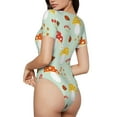 thumbnail image 2 of Saiise Motif Champignon Abeille Combinaison à Manches Courtes pour Femmes Col Rond Pyjama Justaucorps Extensible avec Fermeture à Pression-TG, 2 of 7