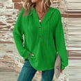 thumbnail image 3 of UoCefik Oversized Sweatshirt for Women Hooded Waffle Knit V Neck Drawstring Hoodie Lightweight Casual Button Down Long Sleeve Pullover Comfy Fall Top Green S, 3 of 7