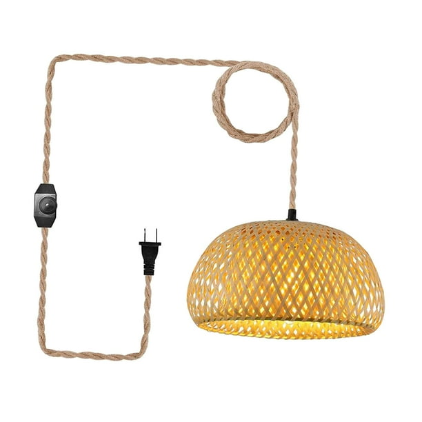Plug in pendant light rattan deals