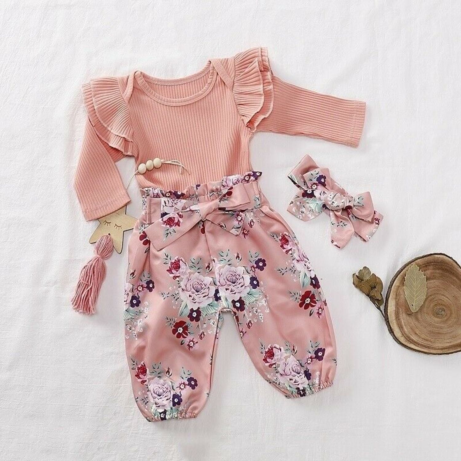 100% Cotton Baby Girl Solid Ribbed Cold Shoulder Short-sleeve Jumpsuit