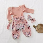 GRNSHTS Newborn Baby Girl Clothes Set Long Sleeve Romper Bodysuit Jumpsuit Floral Pants Outfit Clothes 0-12M