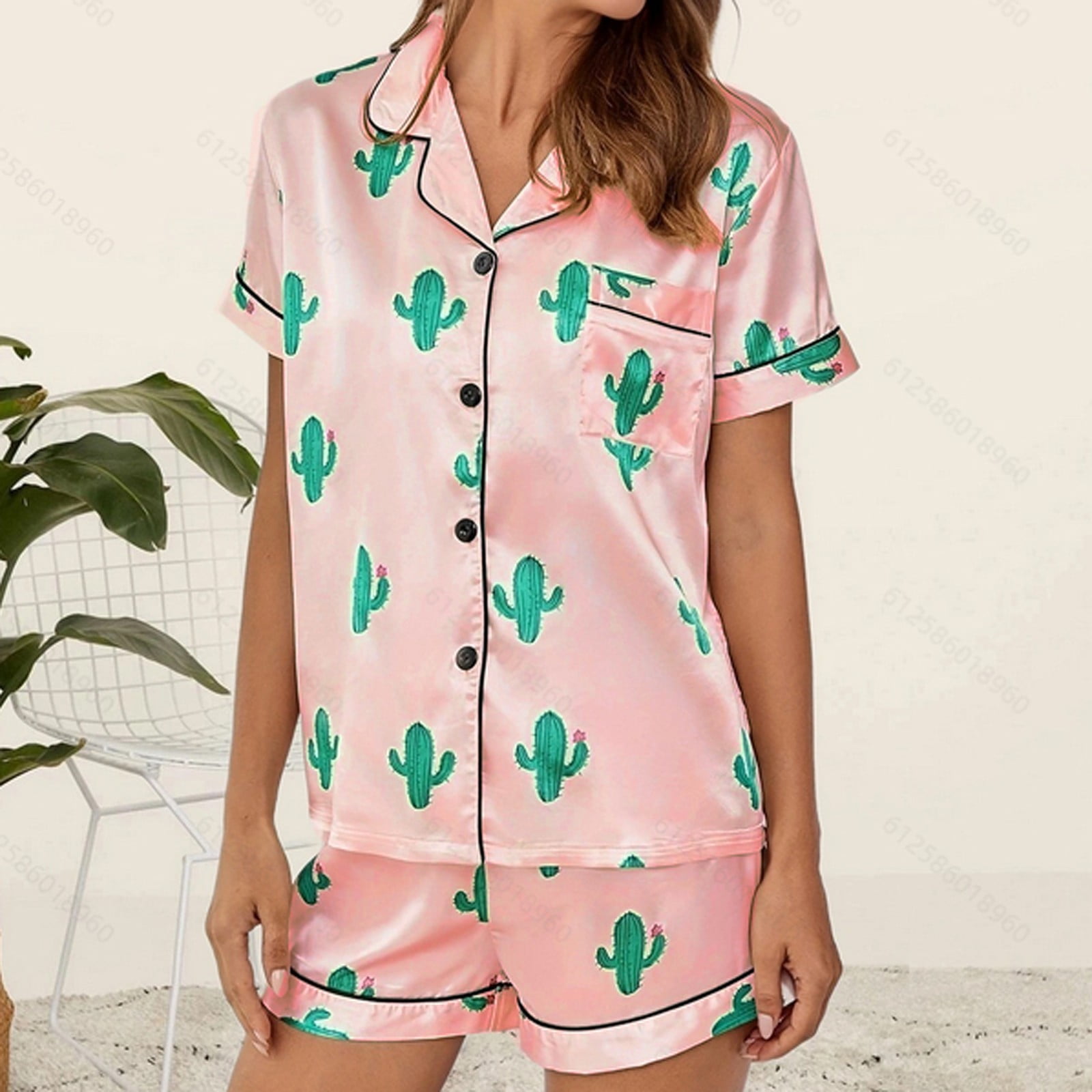 Pisexur Silk Pajamas for Women Floral Two Piece Loungewear Short Sleeve Satin Pajamas Sets Button Down Sleepwear Soft Pj Sets Walmart