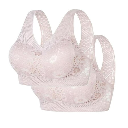REORIAFEE Women s Bras 2 Pack Gathered Together Wireless Bras Solid Brassiere Breathable Wide Strap Comfy Corset Underwear Classic Comfortable Support Lingerie Pink XL