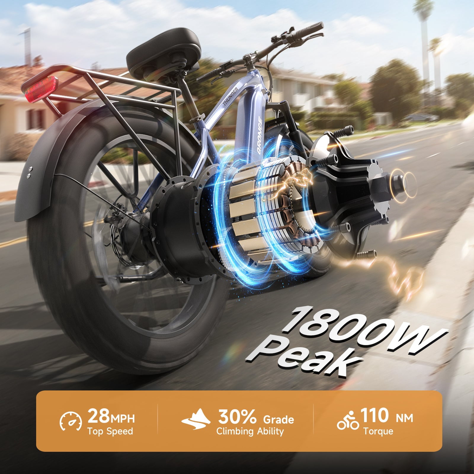 Qronge 26" Electric Bikes for Adults 1800W Peak 70Miles Max Range Fat Tire Ebike 28 mph Top Speed 48V 15AH Battery E-Mountain Bikes, UL2849 by SGS