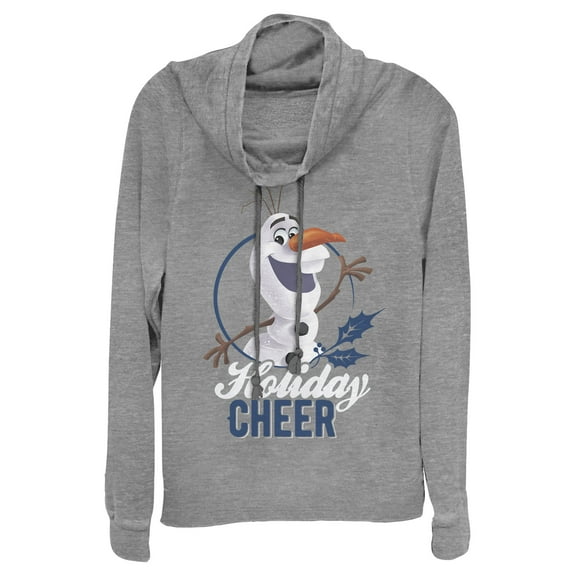 Junior's Frozen Olaf Holiday Cheer Cowl Neck Sweatshirt Gray Heather X Small