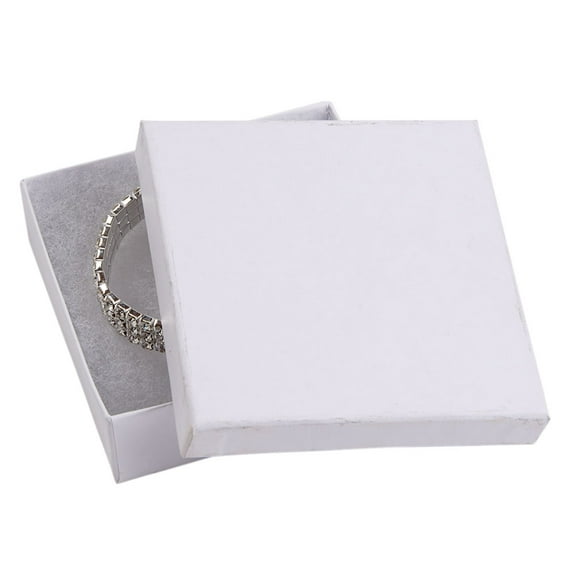 SSWBasics 3 ½ x 3 ½ x 1 inch Cotton Filled White Kraft Jewelry Boxes - 150 count