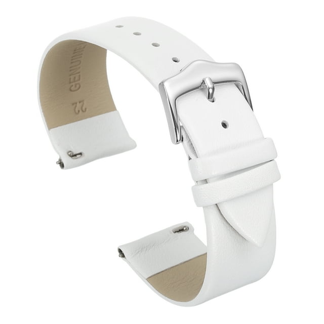 Correas de reloj de cuero genuino blancas de 22 mm con hebilla plateada para hombres y mujeres