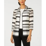 Kasper Women's Petite Shadow-Stripe Jacket Charcoal Size 14 P