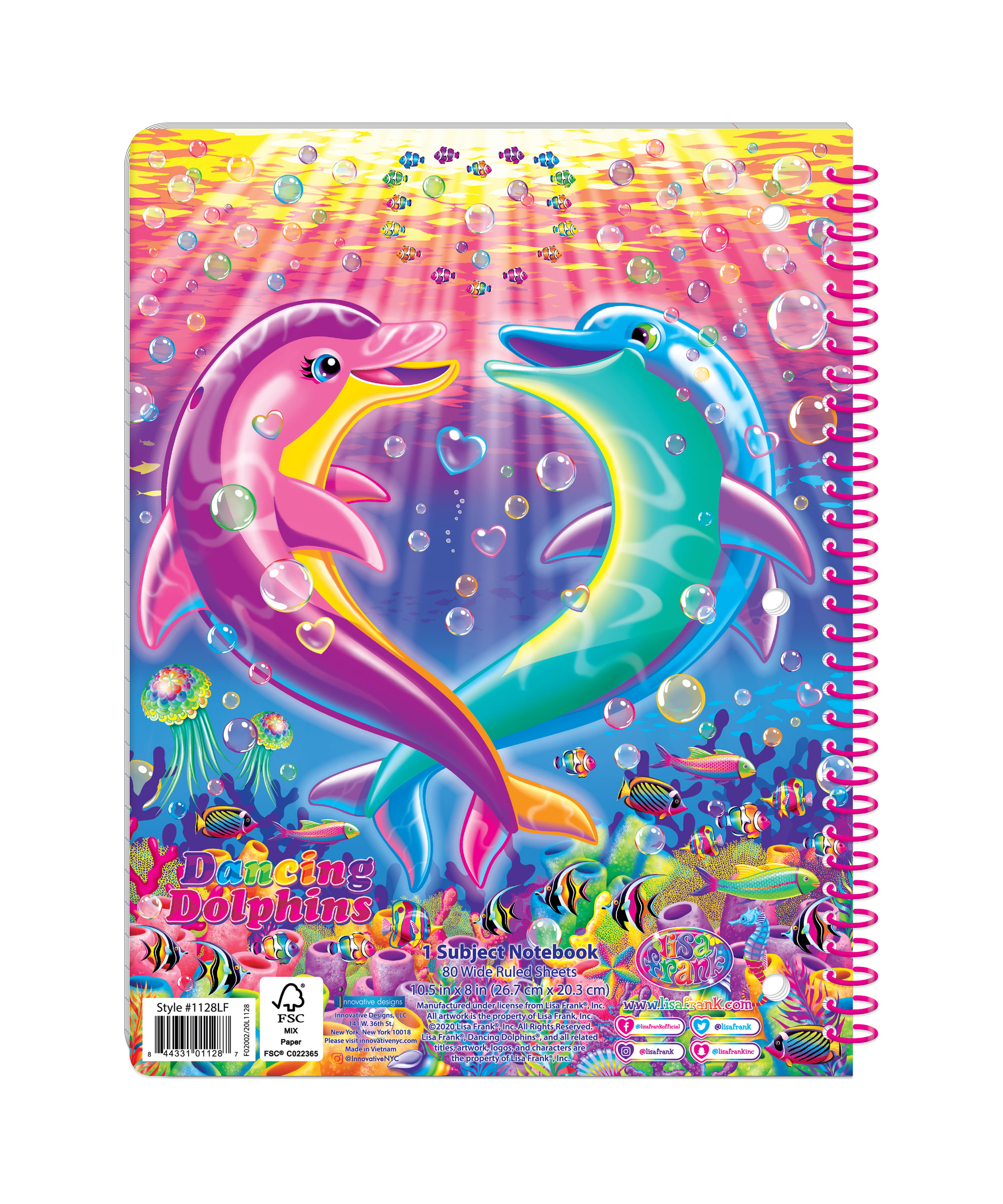 Lisa Frank 1-Subject, Wide Ruled Spiral Notebook, 3-Hole Punched, Assorted  Designs