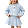 thumbnail image 2 of Juorvia Back to School Outfits for Girls 2pc Cable Knitted Textured Loose Fitted Sweater Pleated Skirt(2-3 Years,Light Blue), 2 of 5