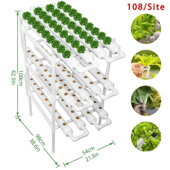 BHTNYOO-Hydroponics Growing System Kit 3 Layers/108 Sites Hydroponic Vegetables and Herbs Garden PVC-Pipe Cultivation Equipment