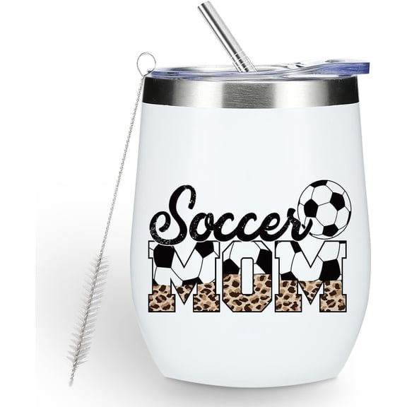 Funny Soccer Mom Essentials 12 oz Tumbler, Tumbler Insulated Glass with Lid, Mom Gifts Leopard Print Thank You Gifts for Women Mommy Mama Soccer Team Player Christmas Birthday Appreciation