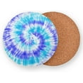 thumbnail image 2 of Tie Dye Purple Blue Spiral Drinks Coasters, Non-Scratch Cork Base Round Cups Mats for for Wooden Coffee Table, Cool Housewarming Gift for Home Decor, 2 of 7