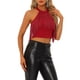 thumbnail image 4 of INSPIRAR CHIC Top sin mangas con flecos para mujer, brillante, con cuello halter y corsé, rojo, XL, 4 of 6