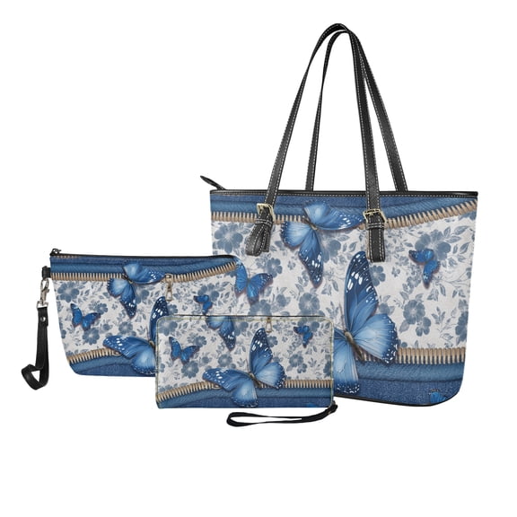 ZUXONGSY 3D Butterfly Print Handbag with Portable Cosmetic Bags Wallet for Women PU Leather Top Handle Satchel Set with Waterproof Makeup Pouch Credit Card Holder Wallet for Business Shopping