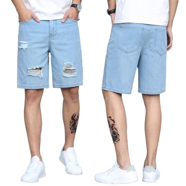 Txlixc pantalones cortos de mezclilla transpirables de verano para hombre, pantalones cortos de pierna recta rasgados para hombre Txlixc Moda