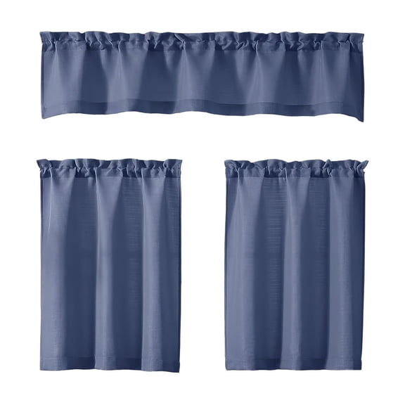 3 Piece Kitchen Curtain Set,Light Filtering Thermal Insulated Easy Assembly Curtain for Kitchen Breakfast Nook Cafe Bar,Blue